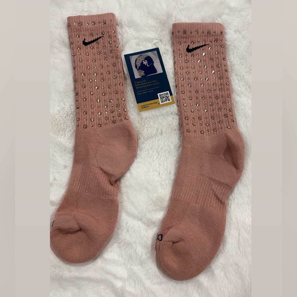 Nike Pink and Gold Athletic Socks
